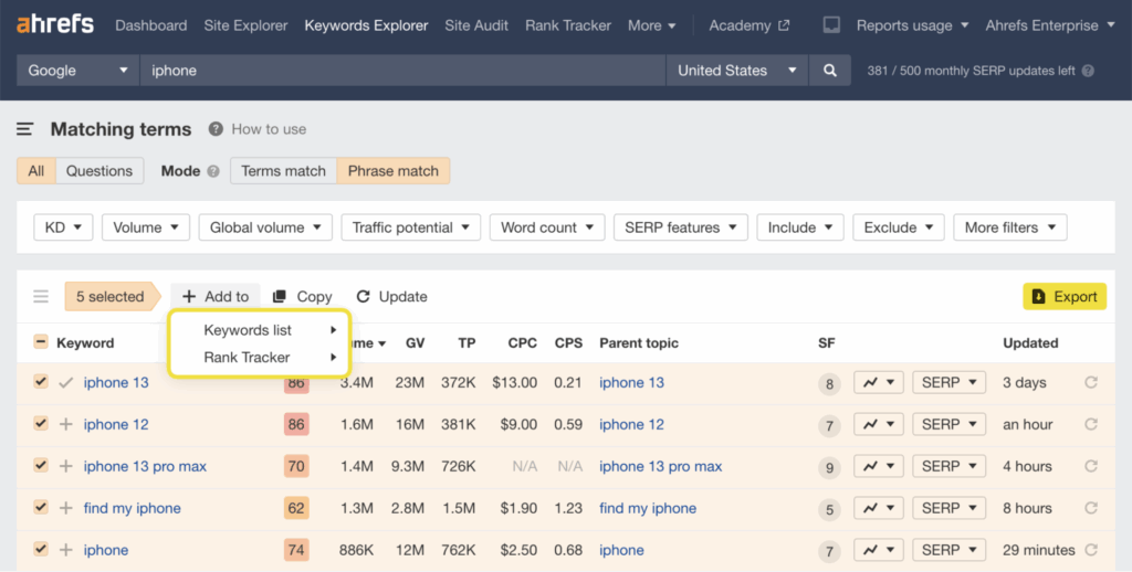 เครื่องมือ Ahrefs Keywords Explorer