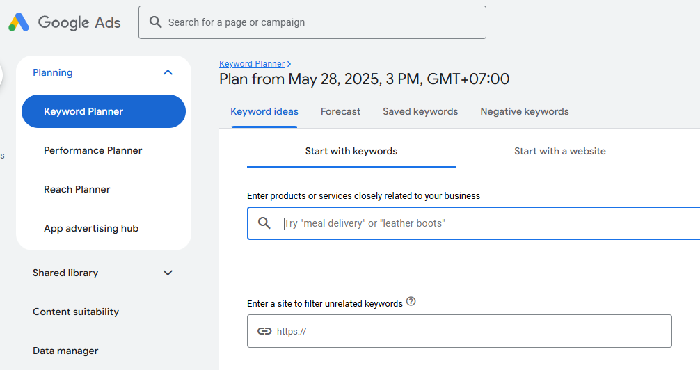 เครื่องมือ Google Keyword Planner